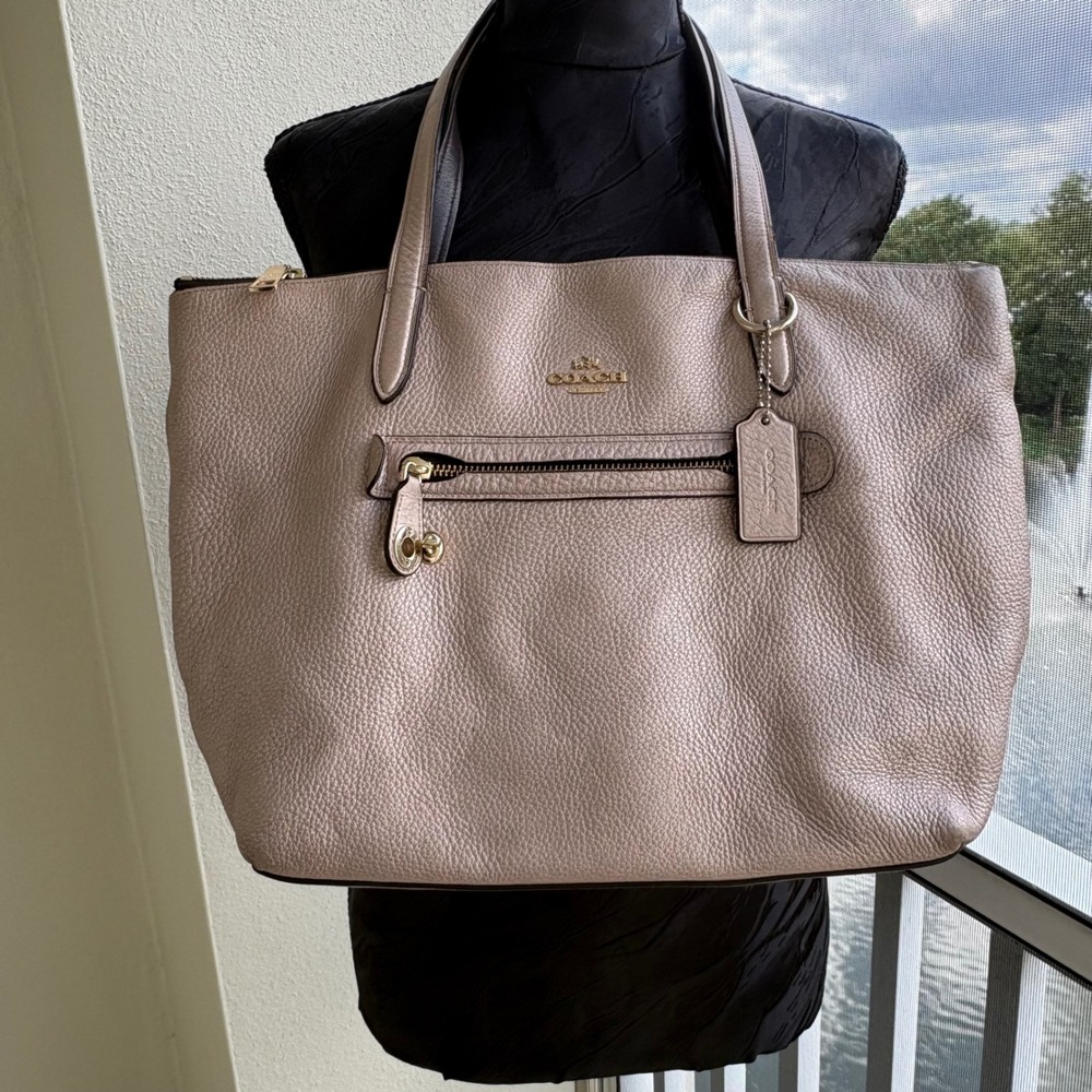 Coach Taylor Tote in Metallic Pebble Leather F1681 38312 Mauve Rose- Gold